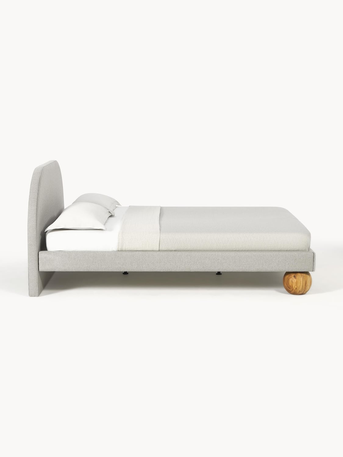 Rena Upholstered Bed with Ball Feet in Oak — Pearl Grey