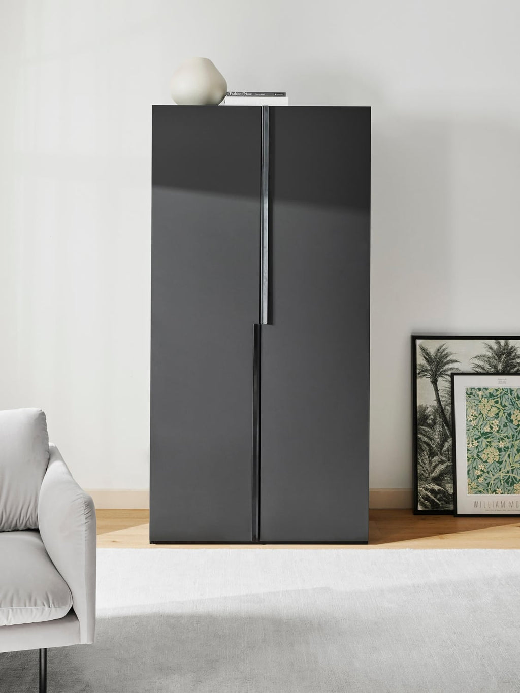 Leon Modular Hinged-Door Wardrobe, 100 cm Width, in various sizes — Charcoal