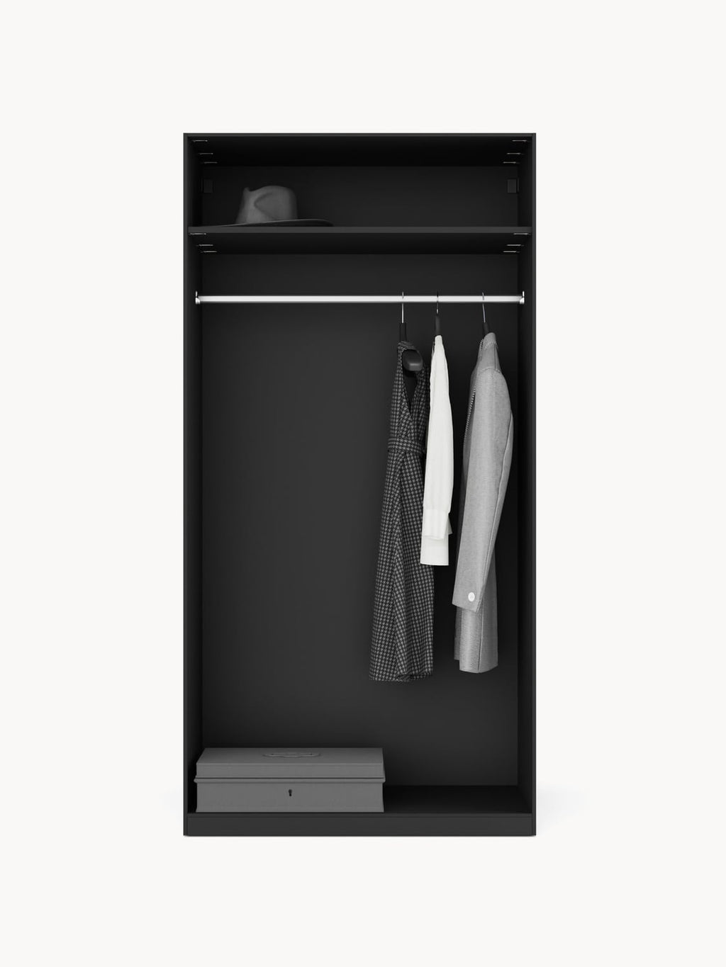 Leon Modular Hinged-Door Wardrobe, 100 cm Width, in various sizes — Charcoal