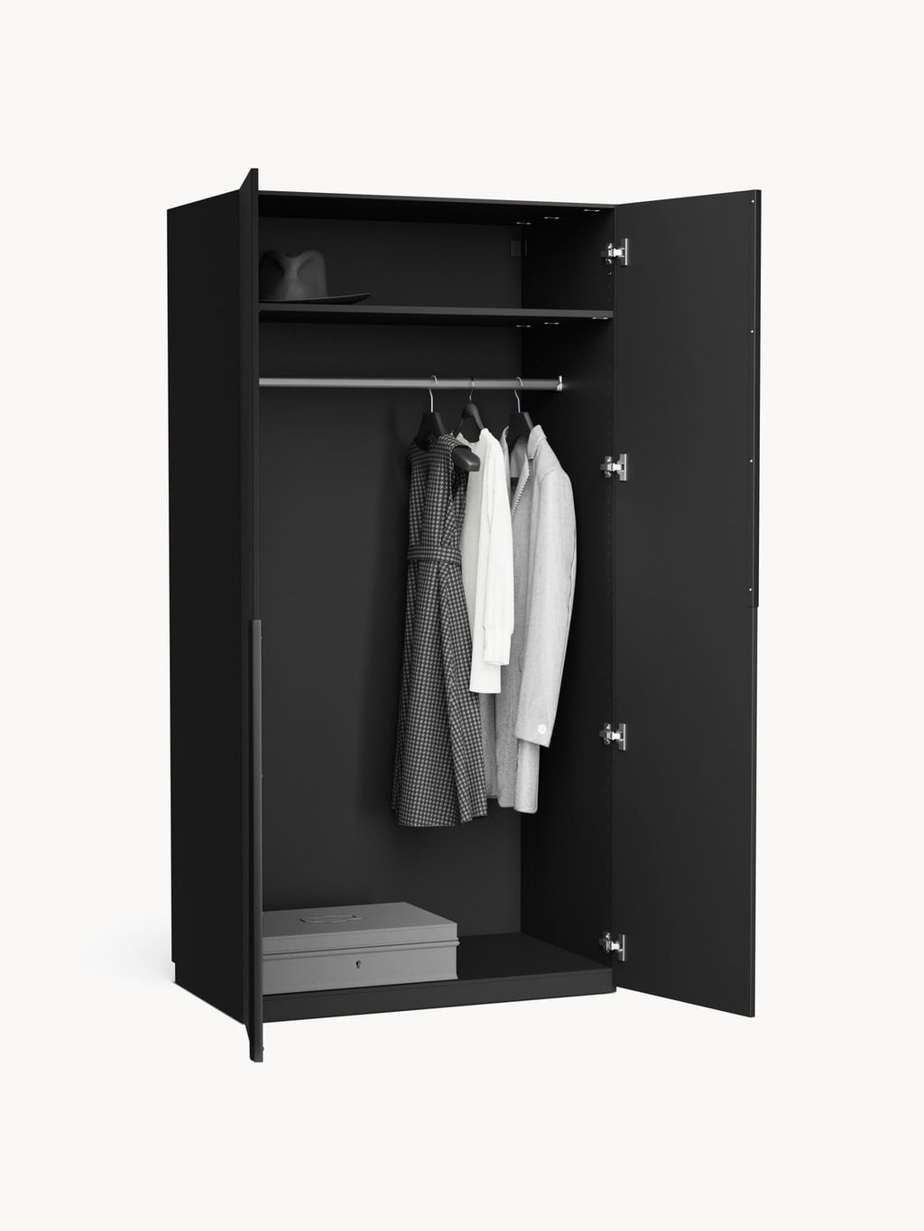 Leon Modular Hinged-Door Wardrobe, 100 cm Width, in various sizes — Charcoal