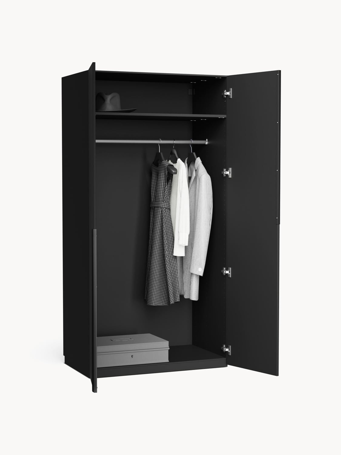 Leon Modular Hinged-Door Wardrobe, 100 cm Width, in various sizes — Charcoal