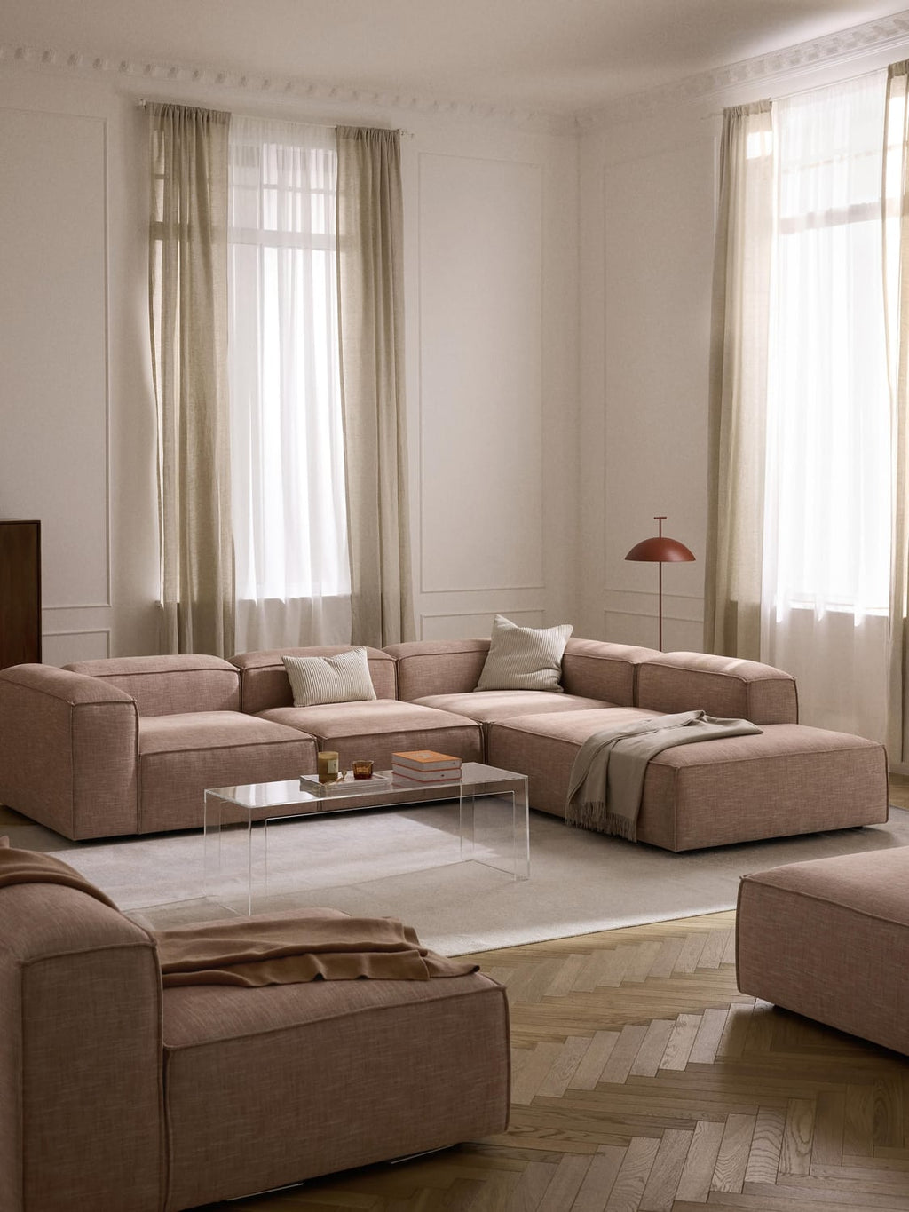 Lennon Modular XL Corner Sofa (4-seater) in Linen Blend — Pink