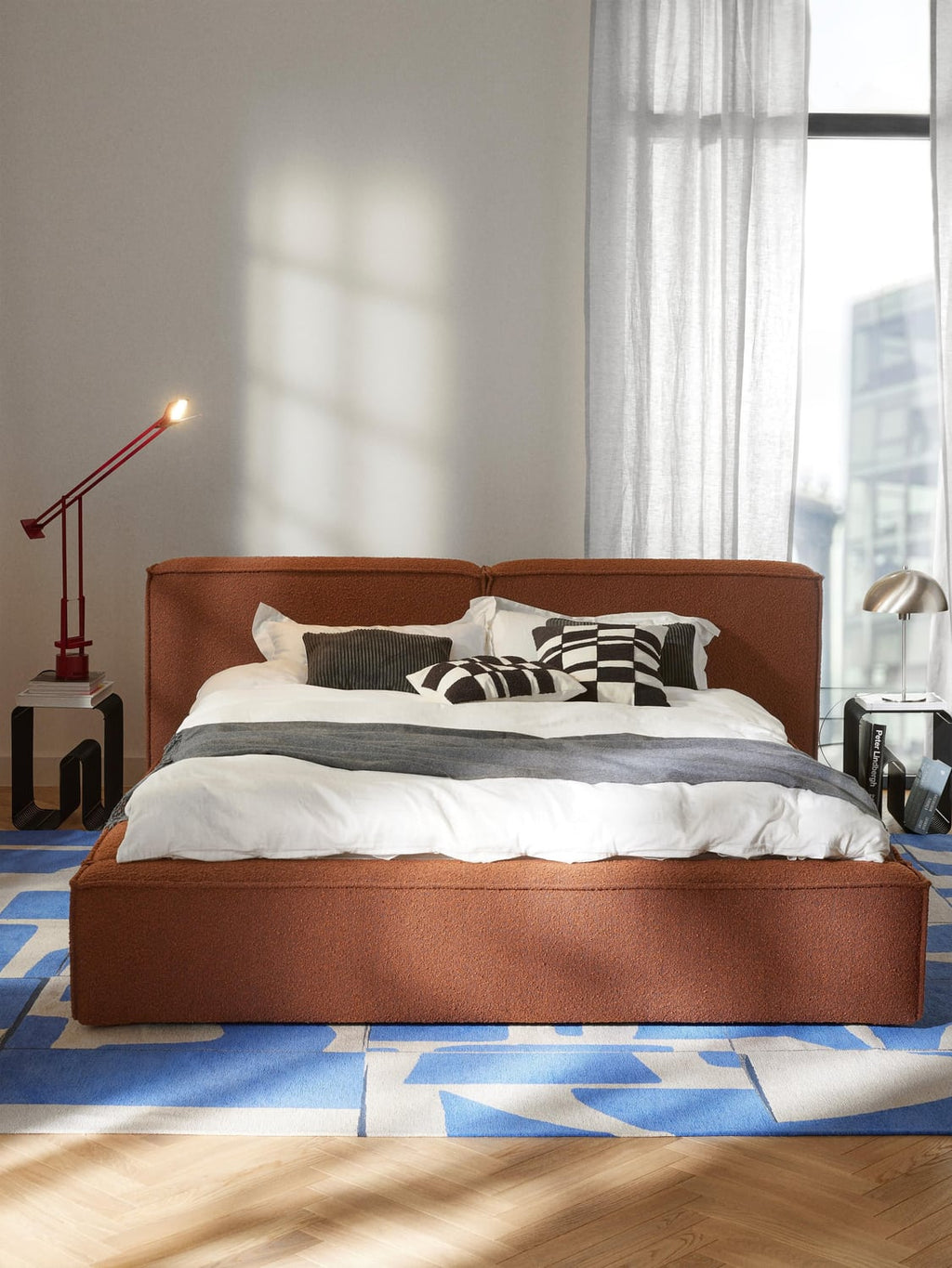 Lennon Bouclé Upholstered Bed — Terracotta