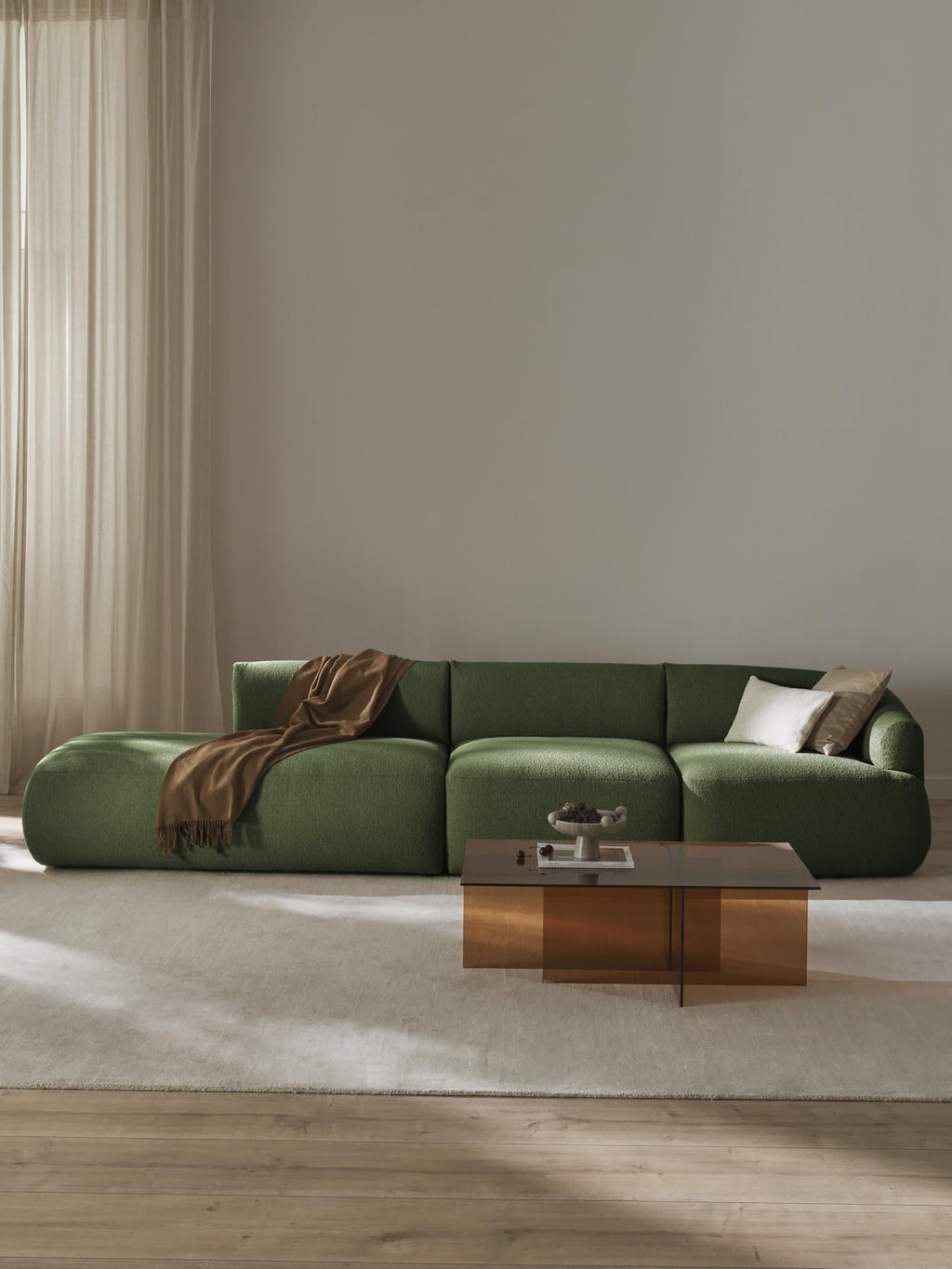 Sofia Modular Bouclé-Chaise (2-seater) — Green