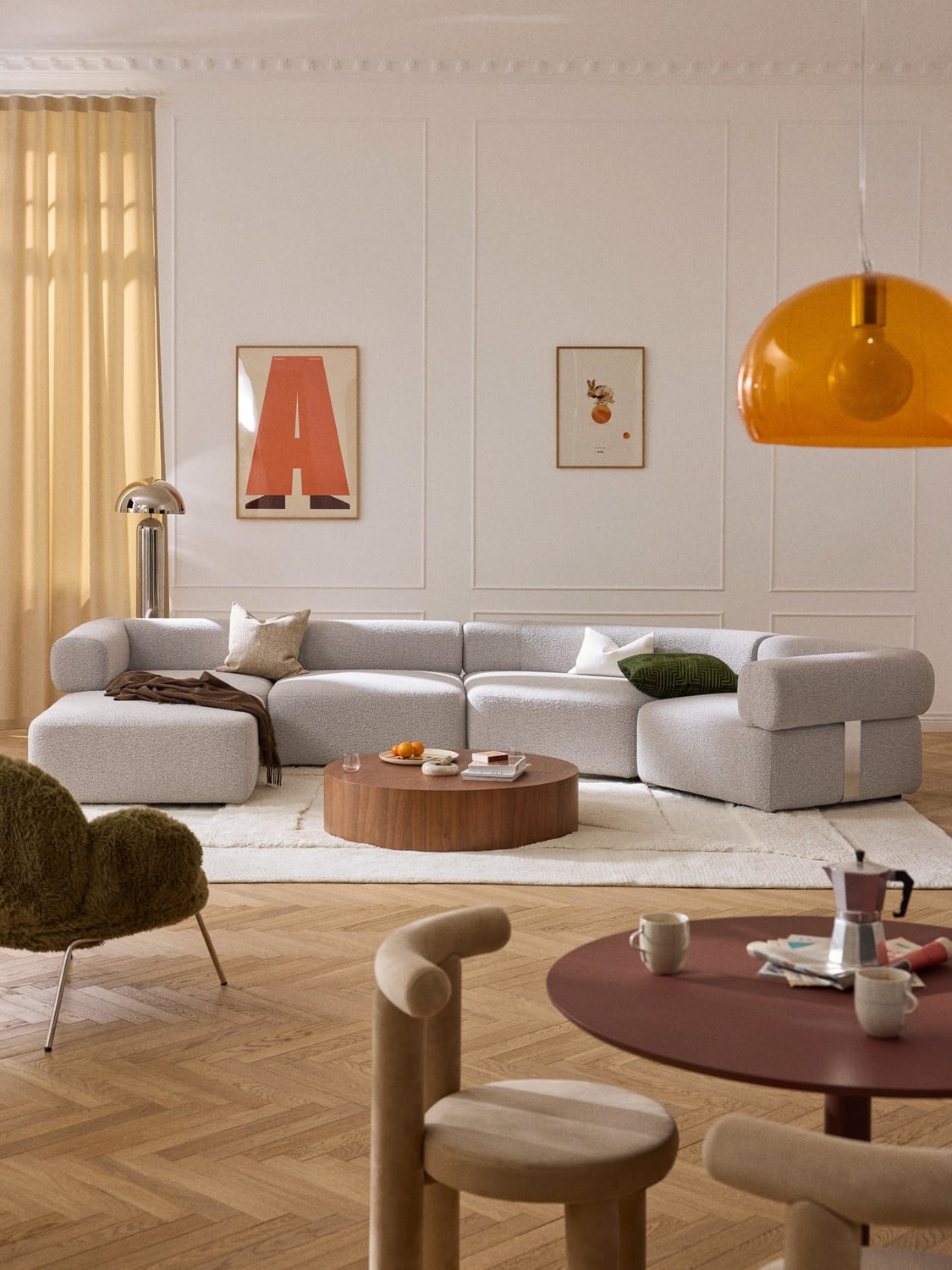 Anton Large Modular Bouclé Sofa with Ottoman (left/right) — Oatmeal