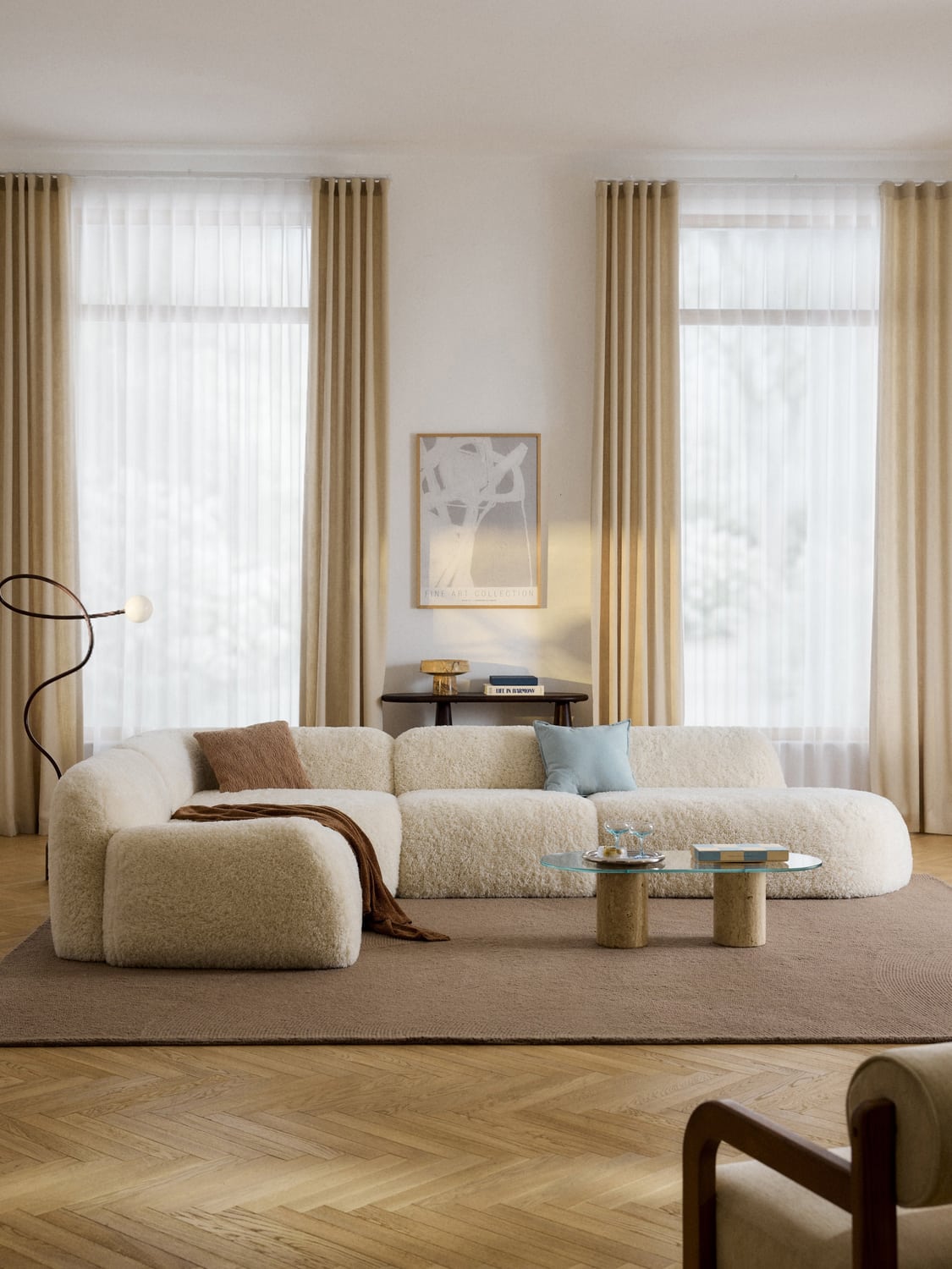 Wolke XL Modular Teddy-Corner Sofa with Chaise Longue — Off-White