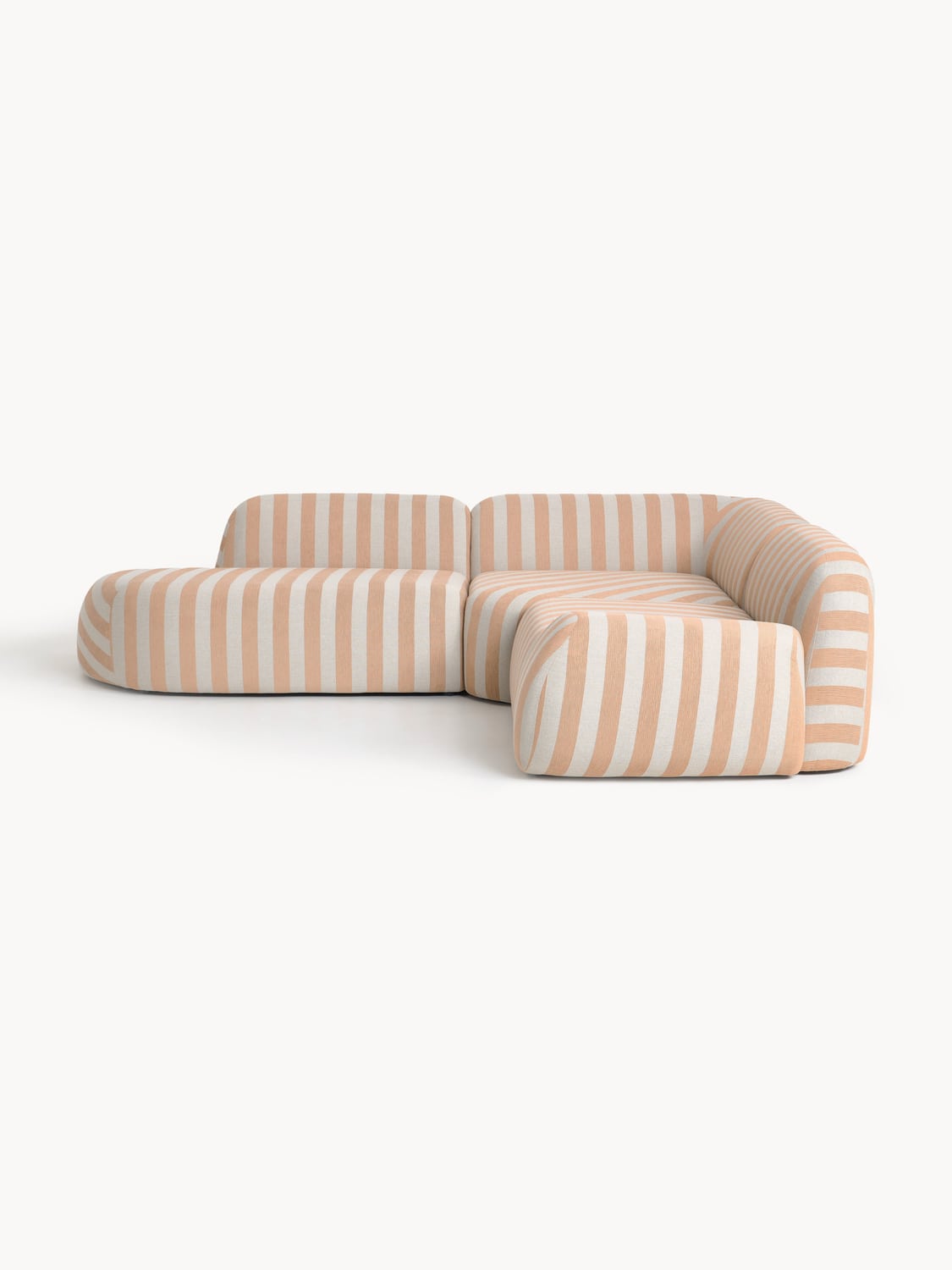 Wolke Modular Striped Corner Sofa (4-seater) with Chaise Longue — Oatmeal