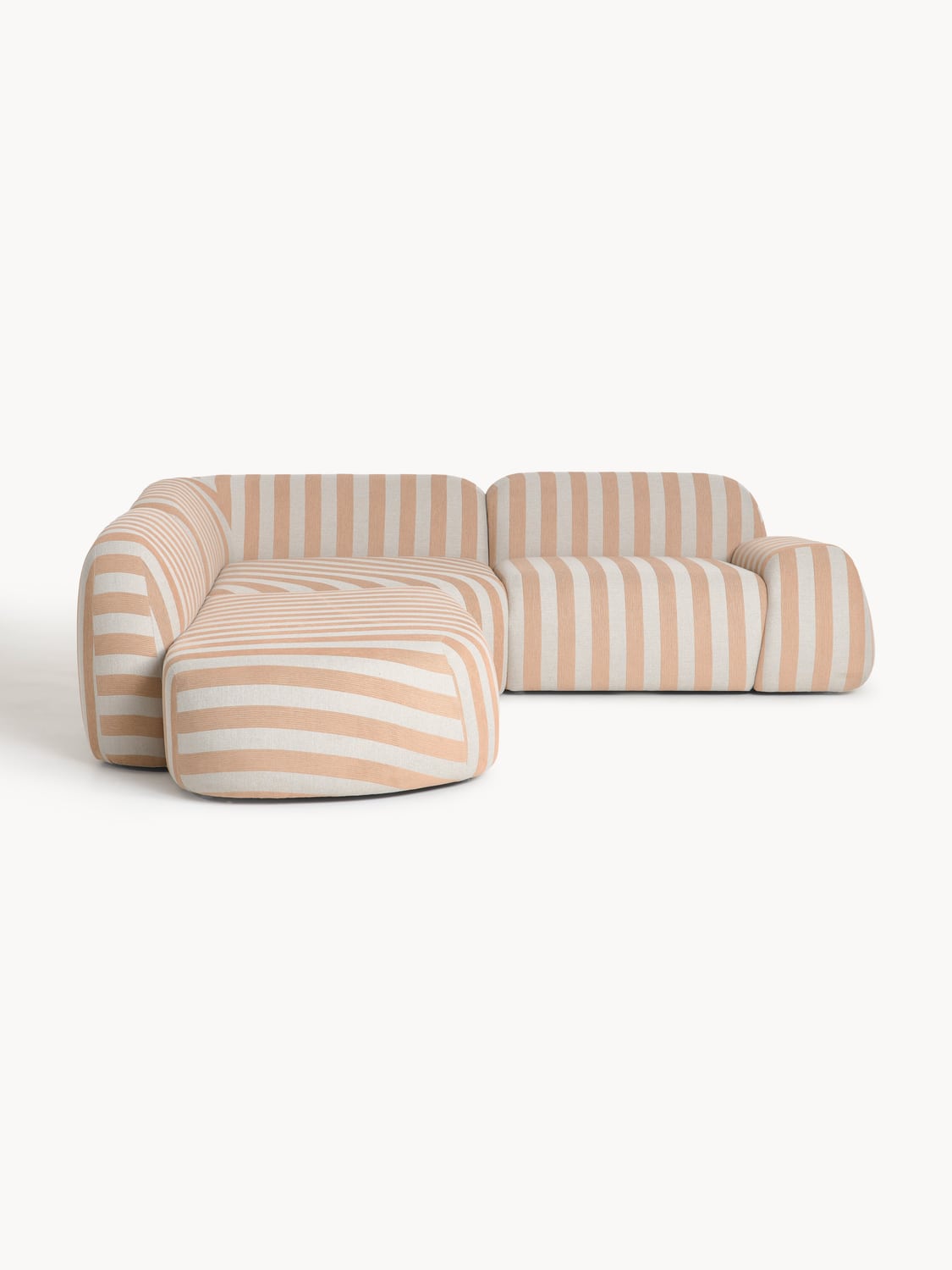 Wolke Modular Striped Corner Sofa (4-seater) with Chaise Longue — Oatmeal
