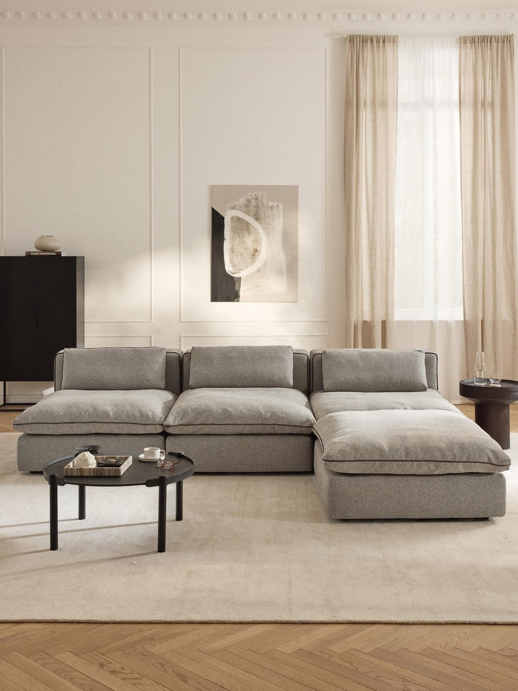 Felix Modular XL Sofa with Ottoman (left/right) — Warm Grey