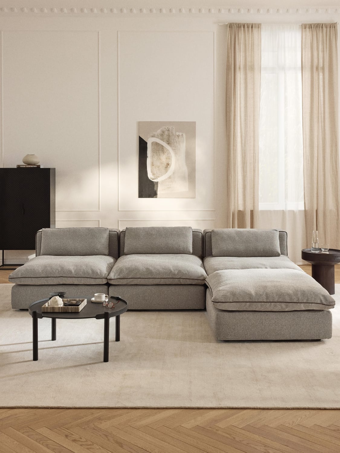 Felix Modular XL Sofa with Ottoman (left/right) — Warm Grey