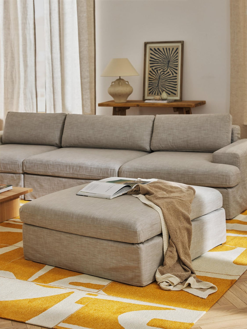 Russell Sofa Ottoman with removable covers — Oatmeal
