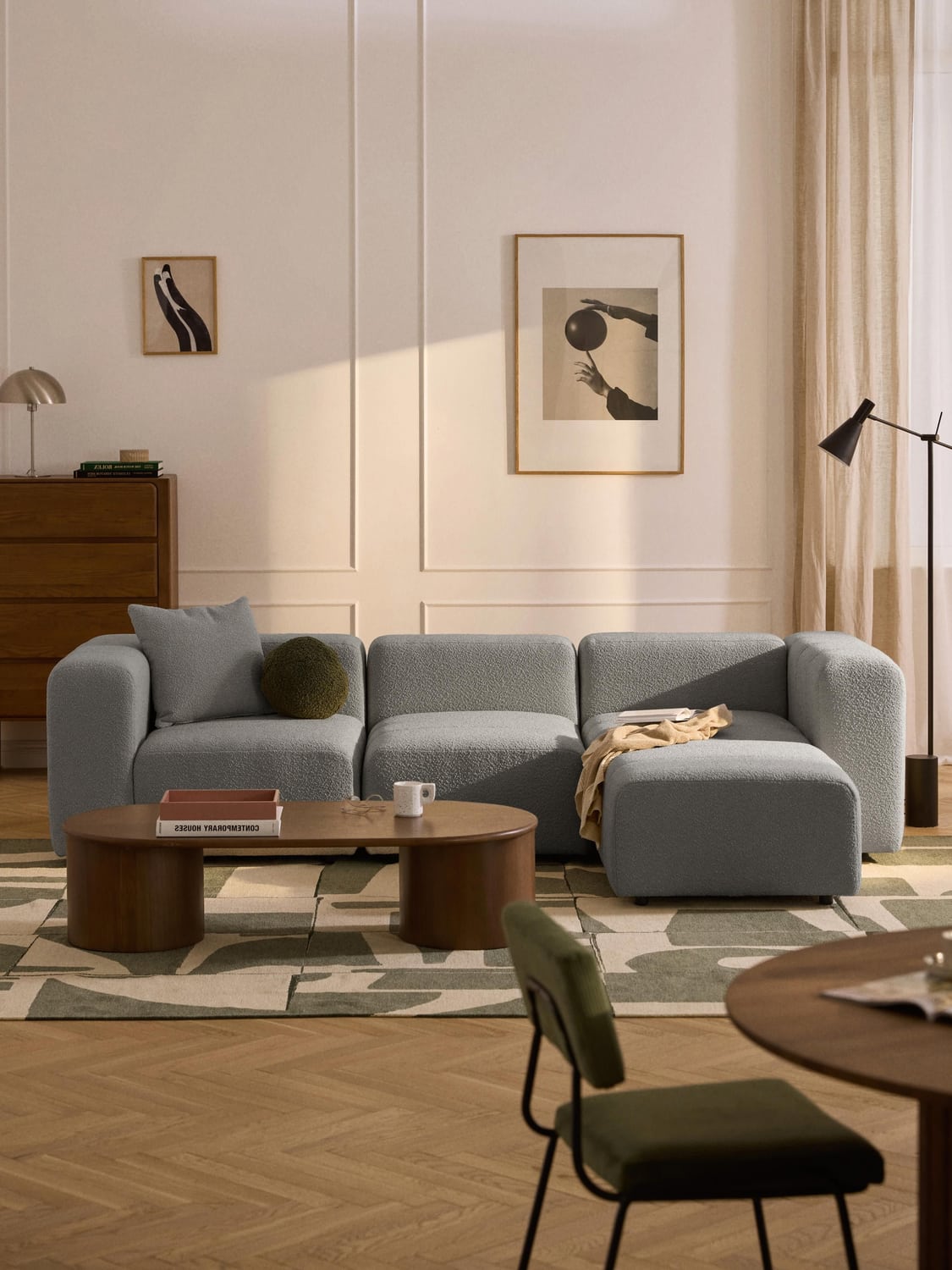 Lena Modular Bouclé Sofa (4-seater) with Ottoman (left/right) — Taupe