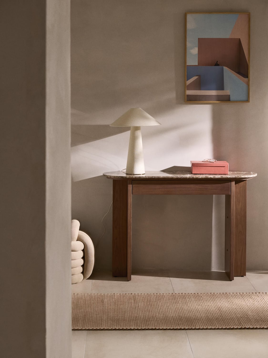 Zumi Wood-Console Table with Marble Top and Drawer