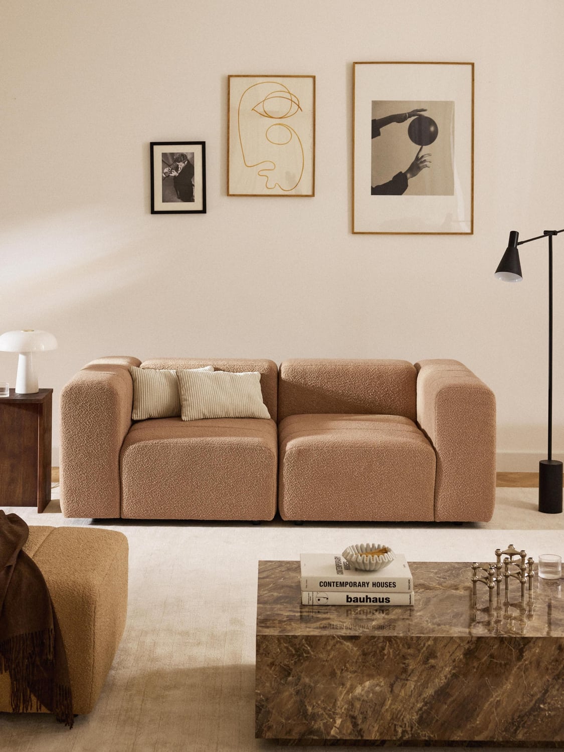 Lena Modular Bouclé Sofa (3-seater) — Warm Grey